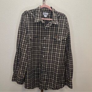 Carhartt Heavyweight Button Down Shirt Mens XXL Black Tan Plaid Vintage Workwear